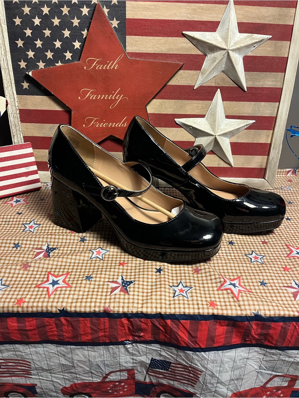 Sun + Stone Black Mary Jane Platform Pumps